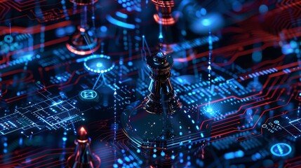 Chess pawn on a glowing circuit board