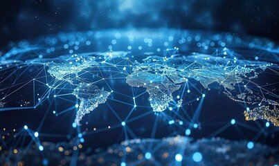 World map with a glowing global network overlay