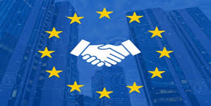 EU flag with a handshake, symbolizing partnership