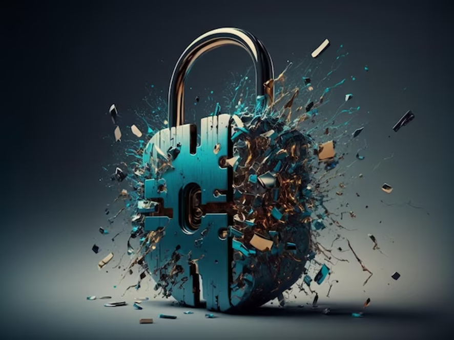 A padlock shattering under quantum-era threats