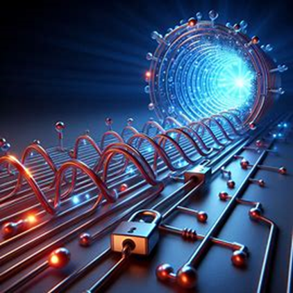 A secure tunnel representing quantum key distribution